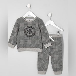 RIVER ISLAND BOYS GREY CHECK RI SWEATSHIRT OUTFIT SET